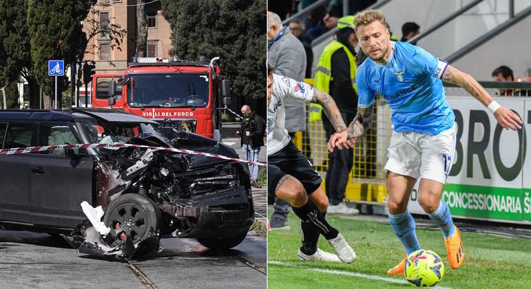 Frente do carro de Ciro Immobile ficou destruída
 após choque com um bonde