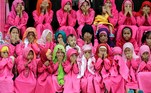 Datu Saudi Ampatuan (Philippines).- Filipino Muslim children pray outside the Pink Mosque in Datu Saudi Ampatuan town, Philippines, 18 June 2015 (reissued 19 May 2020). Pink became fashionable as a luxurious color worn by both sexes in the mid 1700s. By the time men moved to darker hues, women adopted pink and it became the girls' color. In the 1960s high fashion and celebrities embraced pink. A significant change took place when the color became a symbol for women's and LGBTQ rights in the 1970s and, from 1990 on, also the symbolic color for the struggle against breast cancer. Subsequently, pink is now recognized as a color of protest, femininity, joy, energy and affirmation. (Moda, Protestas, Filipinas) EFE/EPA/RITCHIE B. TONGO ATTENTION: This Image is part of a PHOTO SET *** Local Caption *** 52012343