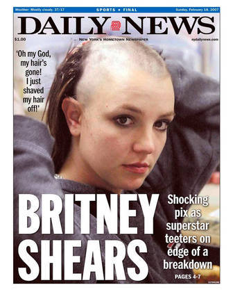 Capa da revista Daily News onde Britney Spears apareceu barbeada.
