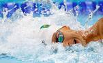 EVE1100. TOKIO, 27/07/2021.- Guilherme Costa de Brasil compite en los 800m estilo libre masculinos de natación por los Juegos Olímpicos 2020, este martes en el Centro Acuático de Tokio (Japón). EFE/ Fernando Bizerra