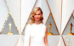 Karlie Kloss optou por um terno branco no Oscar de 2017. EFE / MIKE NELSON


