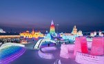 Harbin (China), 05/01/2021.- People visit the annual Harbin Ice and Snow World, in Harbin, Heilongjiang province, northeast China, 05 January 2021. This year's ice structures are themed after the eastern European world relic architectures. EFE/EPA/HOU QB CHINA OUT
