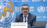 Geneva (Switzerland), 20/12/2021.- Tedros Adhanom Ghebreyesus, Director General of the World Health Organization (WHO), attends a press conference about COVID-19 and WHO's global health priorities in 2022, at the WHO headquarters in Geneva, Switzerland, 20 December 2021. (Suiza, Ginebra) EFE/EPA/SALVATORE DI NOLFI
