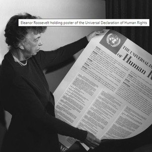 Eleanor Roosevelt segura a  Declaração Universal dos Direitos Humanos