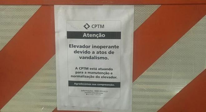 Aviso da CPTM para problemas no elevador