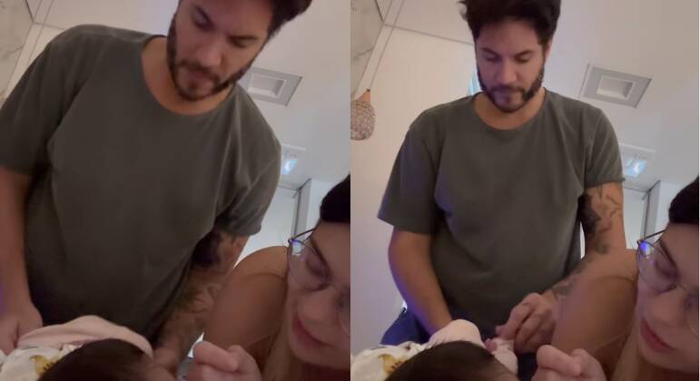 Eliezer troca a fralda de Lua enquanto Viih Tube conversa com a filha