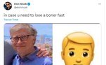 Musk vs Bill GatesEm uma treta de bilionários, Elon Musk comparou Bill Gates ao emoji de um homem grávido, em abril