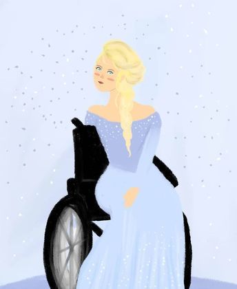 Já a Elsa, de Frozen, se locomove por meio de uma cadeira de rodas