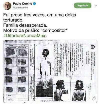 Em 2019, Paulo Coelho relatou que foi torturado durante o período da ditadura militar. A revelação foi uma resposta após o então presidente Jair Bolsonaro relembrar o golpe de 64.