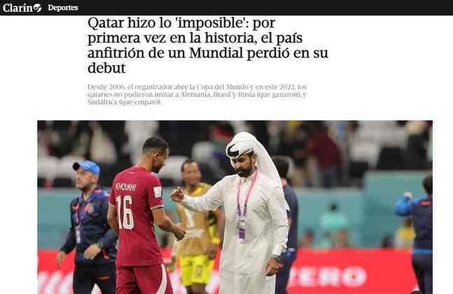 Em outra página, o 'Clarín' também disse que o Catar 'fez o impossível': a seleção asiática foi o primeiro anfitrião da história a perder em sua estreia.