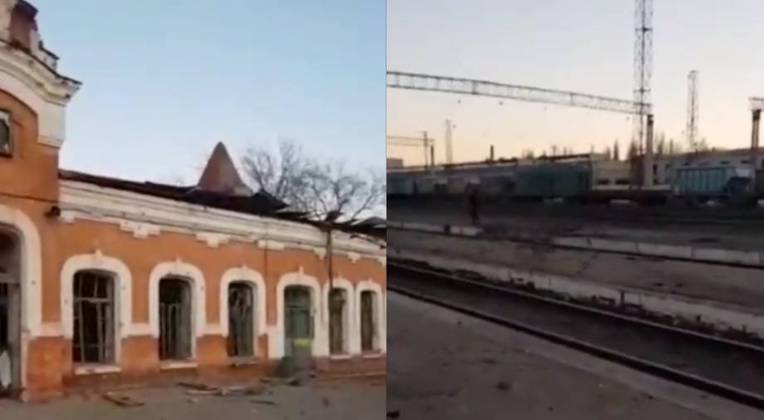 Em Zaporizhzhia, cidade localizada às margens do rio Dnieper, uma estação de trem foi bombardeada.