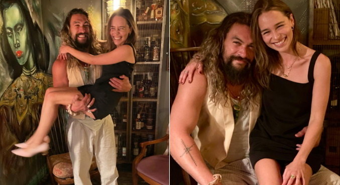 Emilia Clarke E Jason Momoa Encantam Fas Com Reencontro Entretenimento R7 Cinema E Series