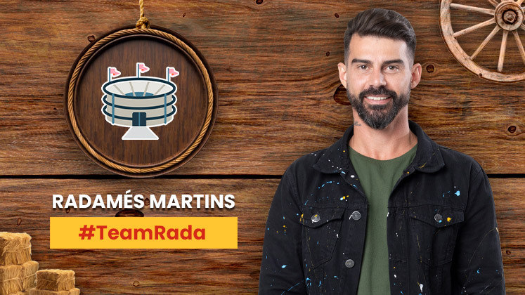Radamés Furlan é jogador de futebol, e elegeu o estádio como seu símbolo no reality rural. A torcida apoia o ídolo com a #TeamRada na internet