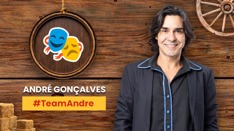 André Gonçalves escolheu as máscaras do teatro como emoji da sua torcida. Conhecido pela carreira de ator há 36 anos, o peão engaja o público com a #TeamAndre
