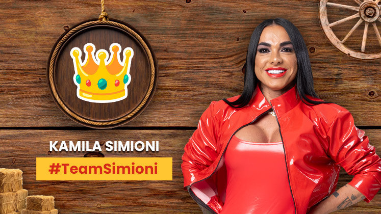 Kamila Simioni é empresária e possui cinco salões de beleza! O logo dos empreendimentos é uma coroa, e a peoa resolveu apostar no mesmo ícone como emoji de torcida, junto a #TeamSimioni 