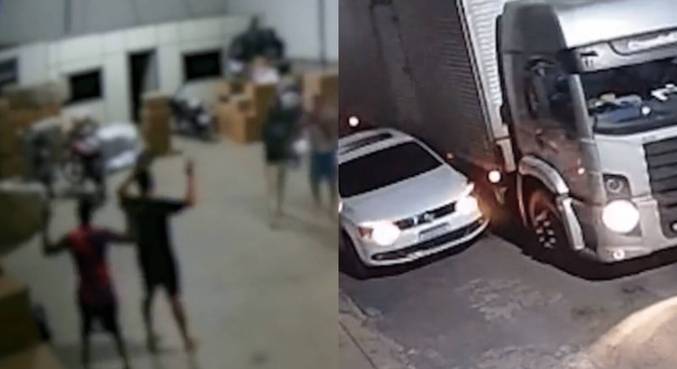 Durante a fuga, os criminosos bateram em um carro que estava estacionado
