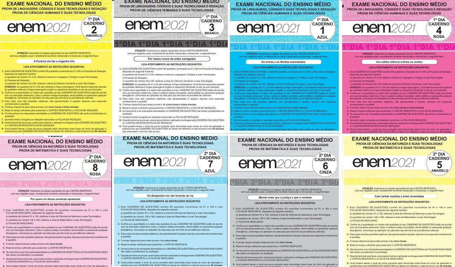 Cadernos de prova do Enem 2021