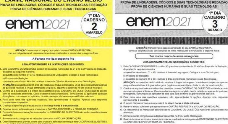 Cadernos de prova do Enem 2021