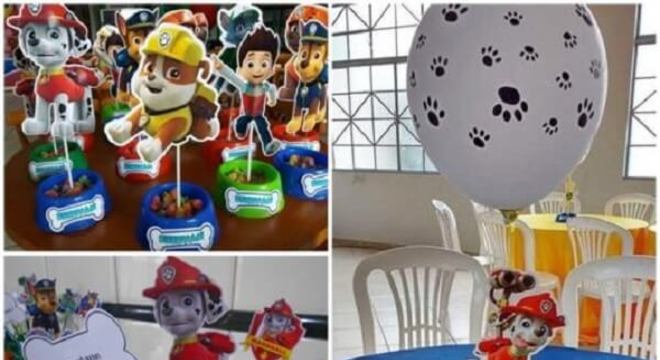 Enfeites para o centro de mesa com o tema patrulha canina