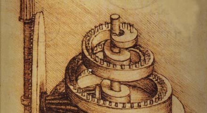 Engrenagem em espiral desenhada por da Vinci 