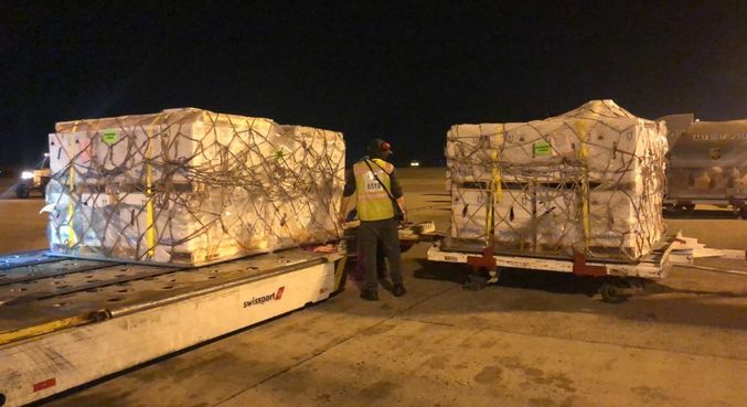 Chegada de lote com 1.140.750 de doses de vacina da Pfizer na terça-feira (14)