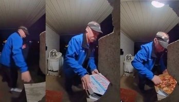TikTok: entregador pega pizza do chão após acidente e comove a web (Reprodução/TikTok/@prerry29)