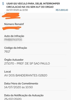 Multa recebida por entregador foi de R$ 5.689,40