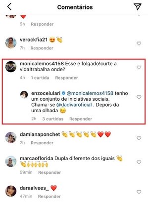 Enzo rebateu mensagem de seguidora