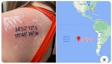 Mulher tenta homenagear cidade, mas tatua coordenadas de oceano