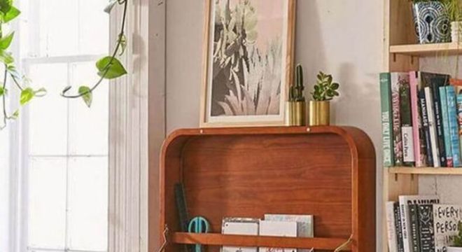 escrivaninha suspensa - escrivaninha marrom de madeira