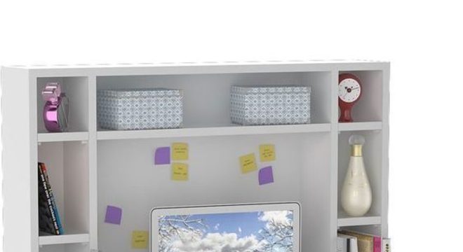 escrivaninha suspensa - escrivaninha suspensa cinza com nichos 