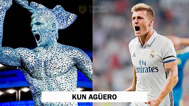 Escultura de Sergio Agüero inaugurada próximo ao estádio do Manchester City virou meme nas redes sociais. As comparações com Toni Kroos foram recorrentes.