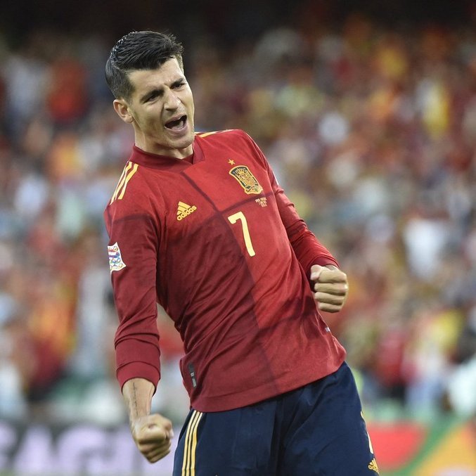 A celebração de Álvaro Morata, gol da Espanha