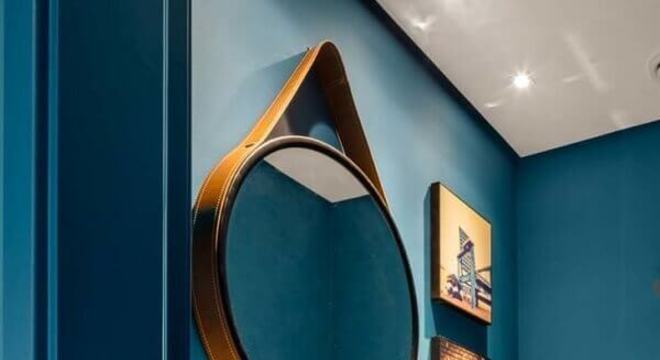 espelho redondo para banheiro azul 