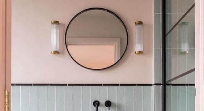 espelho redondo para banheiro com gabinete verde 
