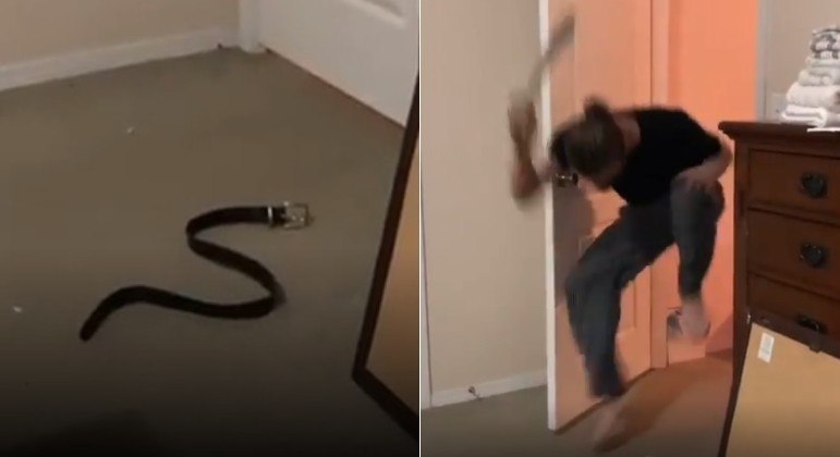 Esposa pediu ajuda ao marido para conter uma serpente, mas era apenas um cinto