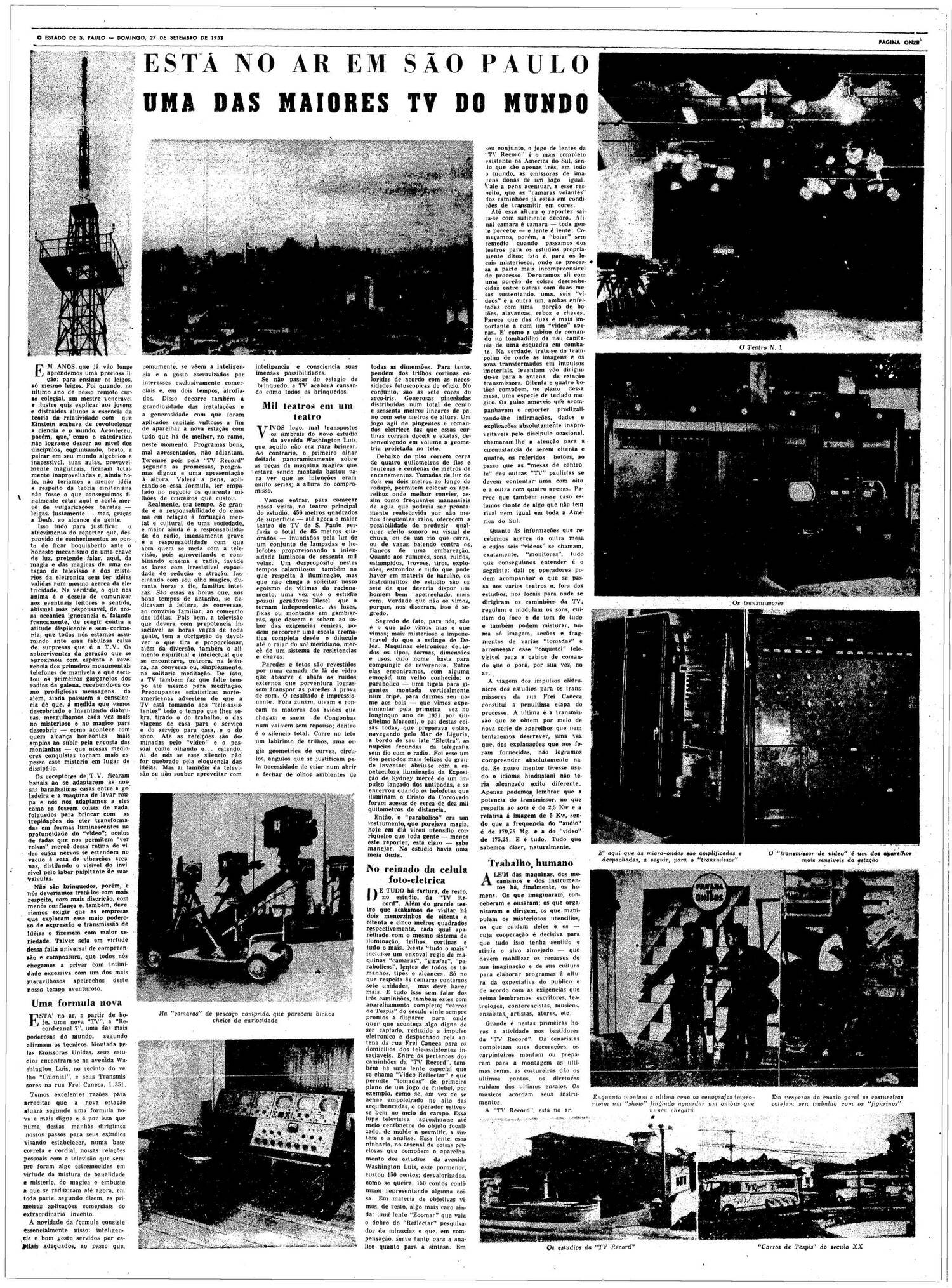 Página do jornal O Estado de S.Paulo em 27 de setembro de 1953.