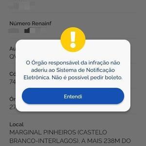 Mensagem no app informa situação do SNE em cada estado