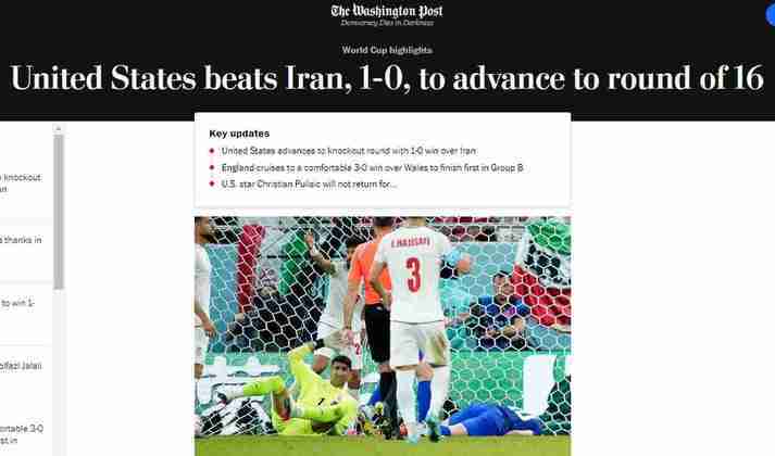 'Estados Unidos vencem o Irã por 1 a 0 e avançam às oitavas': a manchete do 'Washington Post' foi objetiva. 