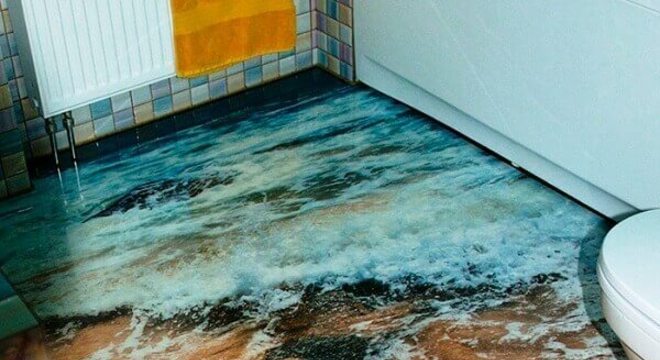 Estilo praiano aplicado no piso 3D para banheiro