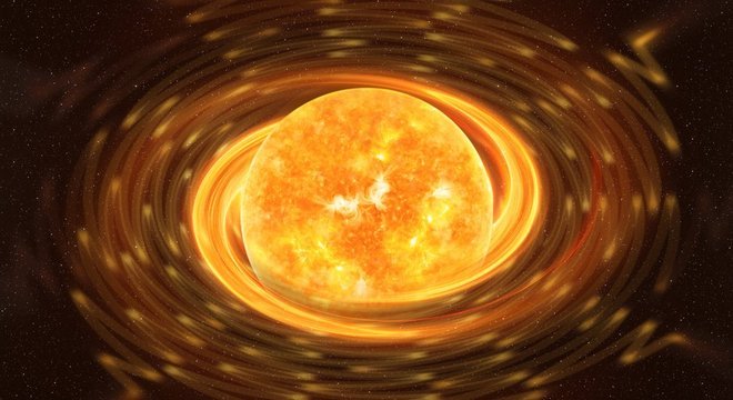  Em um milissegundo, magnetar emitiu tanta energia em ondas de rádio quanto o nosso Sol em 30 segundos. (Ilustração em arquivo com itens fornecidos pela NASA).