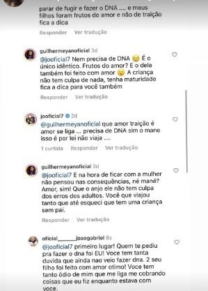 Comentário de Jô no perfil do filho nas redes sociais