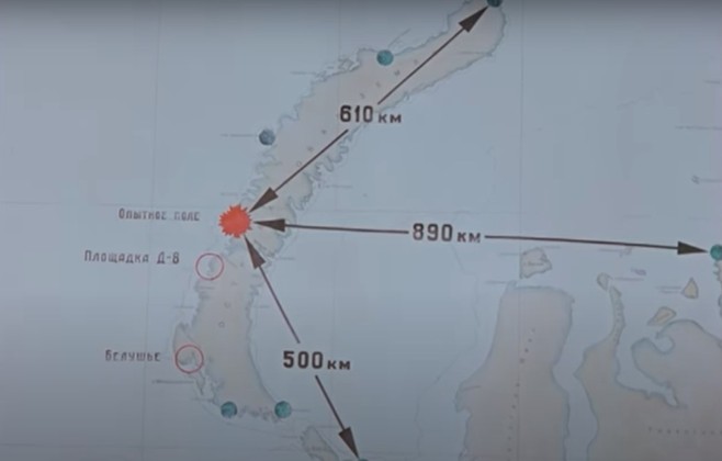 O teste foi realizado em 1961, na ilha Severny, no extremo norte do círculo polar ártico