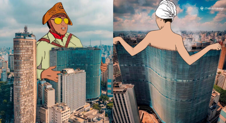 O artista plástico Jean Rosa e o fotógrafo Mavinho Acoroni se uniram para apresentar a cidade de São Paulo de um novo jeito. Com uma mistura de foto e ilustração, eles criaram as 20 obras da exposição Redescobrindo São Paulo, que pode ser vista gratuitamente até o domingo (29) no Shopping Center 3, na Avenida Paulista. Entre as obras está o prédio do Copan, que vira uma sanfona nas mãos de Luiz Gonzaga ou uma toalha de banho