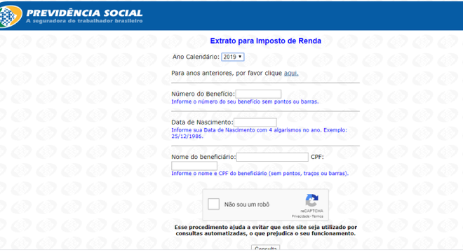 Reprodução da página do INSS