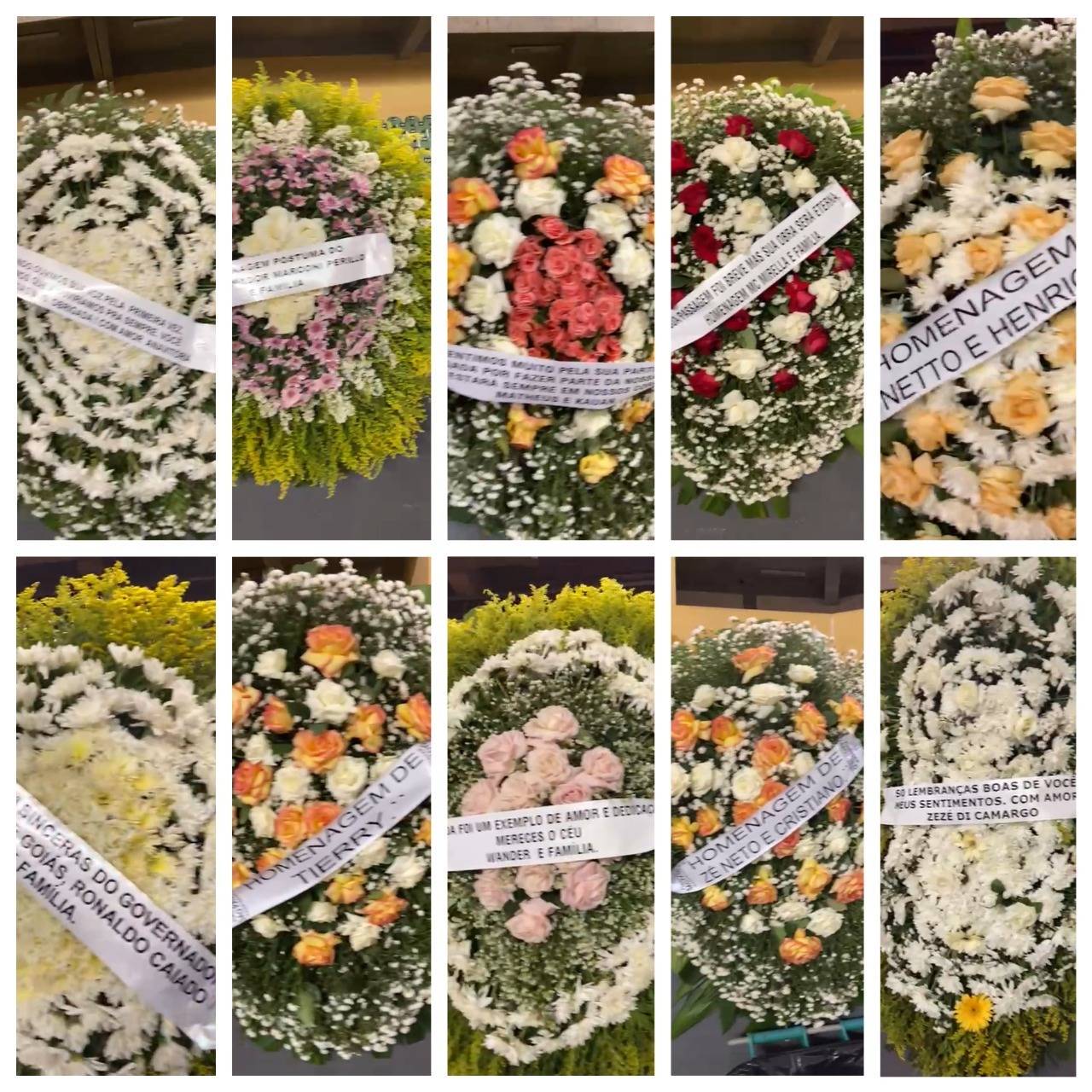 Famosos e autoridades enviaram coroas de flores ao velório da cantora, em Goiânia
