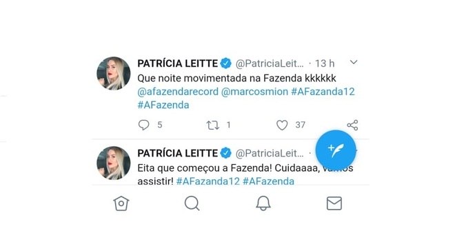 A ex-BBB Patrícia Leitte também não perdeu um dia de programa e comenta sobre os acontecimentos com os seguidores nas redes sociais