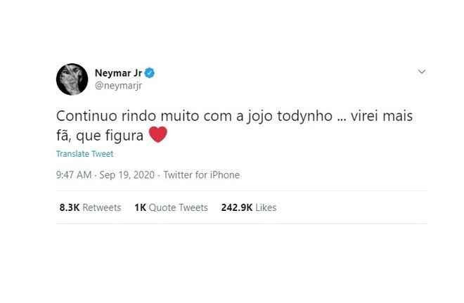 Neymar se identificou com Jojo Todynho e confessou que se diverte com a cantora: 'Virei mais fã, que figura'