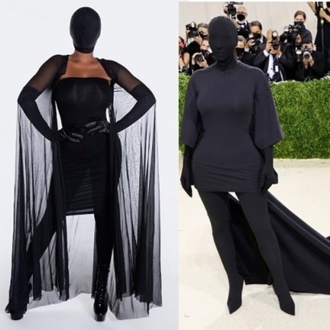 Fantasia (à esq.)inspirada no look estranho de Kim (à dir.)