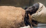 O corpo embalsamado apresenta cortes na bochecha, nariz, olhos, nuca, região dos olhos e uma grande fratura no crânio, provavelmente a causa da morte